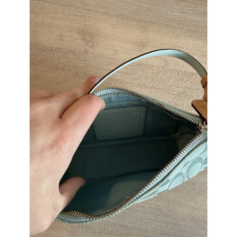 Coach Y2K Vintage 6094 Baby Blue Signature Demi Shoulder Bag Pouchette Leather
